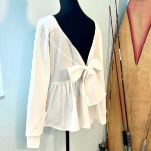 OJG, Such A Unique Top, White Soft Cotton in Front & Back-Bow! CUTE! Large